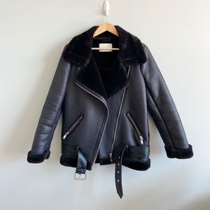 Zara Shearling Fur Biker Jacket
